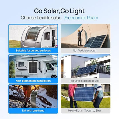ECO-WORTHY 130 Watt 12BB Flexible Solar Panels,23.5% High-Efficiency Waterproof Monocrystalline Lightweight Solar Panel for RV,Boats,Curved Surfaces,Roofs,Cabin