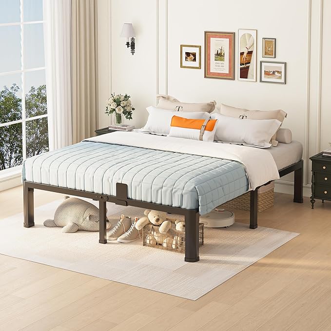 12 inch Queen Bed Frame with Round Corner Legs Mattress Slide Stopper,3500 lbs Heavy Duty Metal Platform,Steel Slats Support,No Box Spring Needed,Easy Assembly,Noise Free
