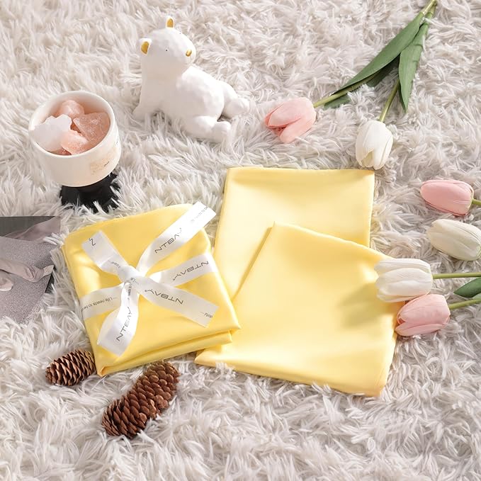 NTBAY Zippered Silk Satin Toddler Pillowcases - 2 Pack Hidden Zipper 13x18 Pillowcases - Luxury and Silky Baby Travel Pillow Covers, Yellow