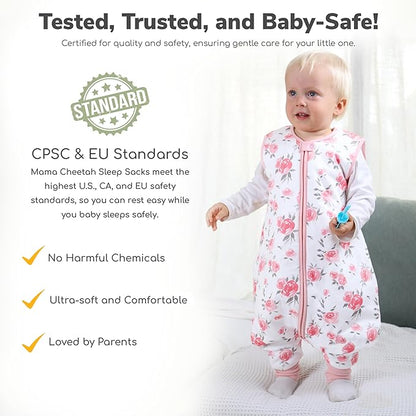 Mama Cheetah Toddler Sleep Sack with Feet 4T - 5T, 2.5 TOG Organic Cotton Baby Sleeping Bag with Legs, Baby Wearable Blankets for Walkers w/ 2-Way Zipper, Sleep Sack for Girls & Boys, Early Walker