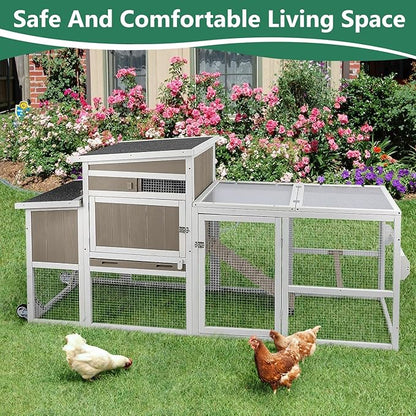 79"L Large Chicken Coop with Run, Mobile Hen Chicken House with Wheels, Nesting Boxes, UV-Resistant Roof, Indoor Outdoor Rabbit Hutch Poultry Cage for Chickens Duck Bunny with Removable Tray and Ramp