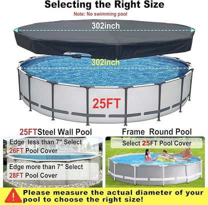 25 Ft Pool Cover, with Automatic Drain Round Pool Cover, One-Piece Quick Installation and Removal Above Ground Pool Cover, Preventing Waterlogging, UV Protected Solar Swimming Pool Cover