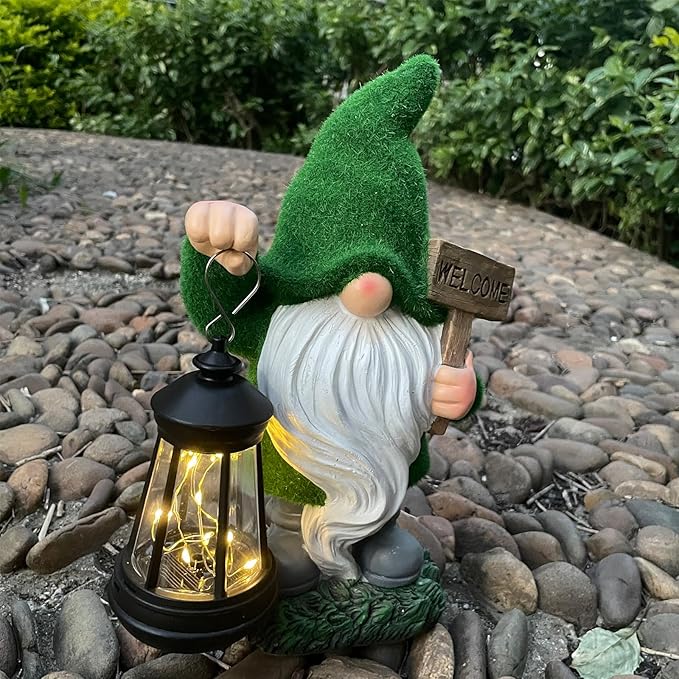Solar Garden Statue Lights Gnome Figurine with Solar Light Outdoor Patio Lawn Yard Garden Decor for Women Mother's Day Housewarming Gifts