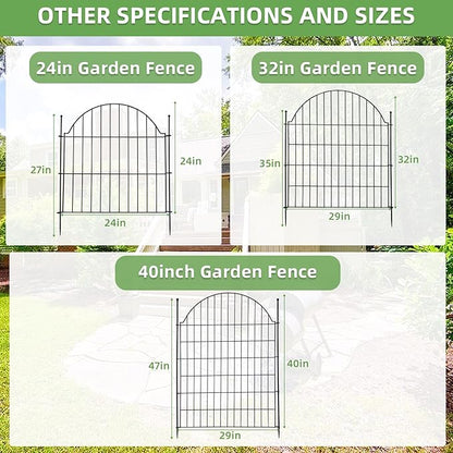 10 Panels No Dig Decorative Garden Fence, 32in (H) x 23.6ft (L) Outdoor Animal Barrier Fencing with Ground Stakes, Temporary Rustproof Metal Wire Panel Border for Rabbit,Dog