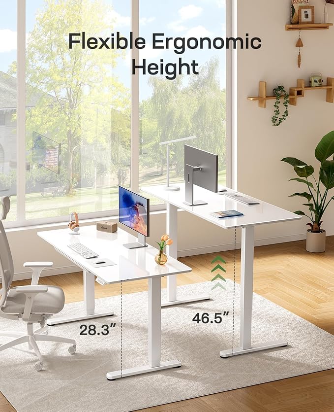 Marsail Glass Standing Desk with Drawer 37 x 22 Inches Stand up Desk Standing Desk Adjustable Height with One-Piece Tempered Glass Top, Ergonomic Home Office Desk with 4 Preset Heights White