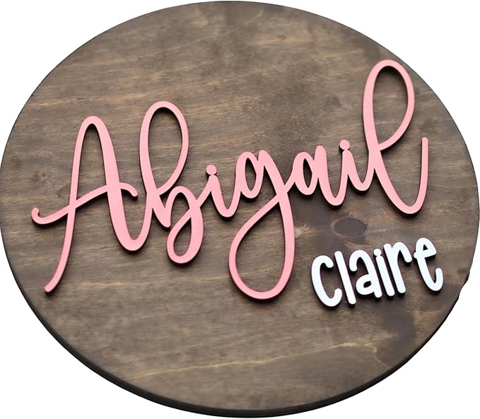 Custom Round Nusery Name Sign, Personalized 3D Baby Name Announcement Sign, Personalized Wooden Wall Plaque, 3D Wall Art for Children & Kids Rooms, Family Name Signs, 30 Colors (Design 12)