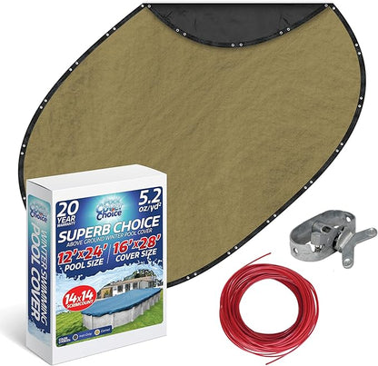 Winter Swimming Pool Cover for 12 ft x 24 ft Aboveground Oval Pool Size, Superb Choice Series, Solid Material, Color - Camel, Pool Cover Choice 311224-4CHOICE
