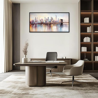 Olivine Large Wall Art, Brooklyn Bridge Pictures Wall Decor, New York Cityscape Canvas Prints Painting, Framed Artwork for Bathroom Bedroom Living Room Office Home Decoration 60"x30"