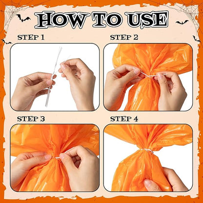 CNhoqc Halloween Lawn Leaf Bags - 24Pcs Halloween Theme Pumpkin Black Cat Ghost Mummy Patterns Waste Bags with Twist Ties, Large Grass Plastic Trash Container for Garden Outdoor Halloween Decorations