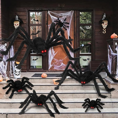 2PCS/6.5FT/78IN/200CM Halloween Giant Spiders Set: Acina Fake Large Hairy Spider Decorations, Scary Virtual Realistic Spider Props for Indoor Outdoor Creepy Decor Black