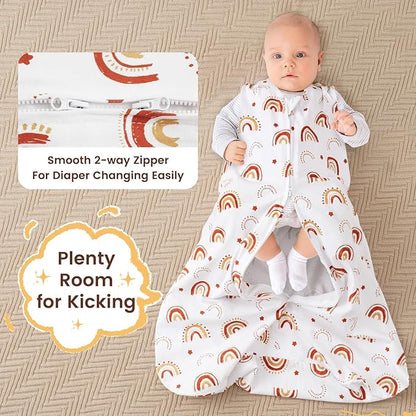 PHF Soft Baby Sleep Sack 6-12 Months 100% Organic Cotton Wearable Blanket, 2-Way Zipper 0.5 TOG Toddler Sleeping Sack 3 Pack, Comfy Sleep Bag for Baby Boys Girls, Rainbow (Medium)