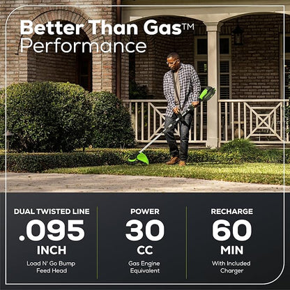 Greenworks 80V 16" Brushless Cordless String Trimmer, 2.0Ah Battery and Charger Included