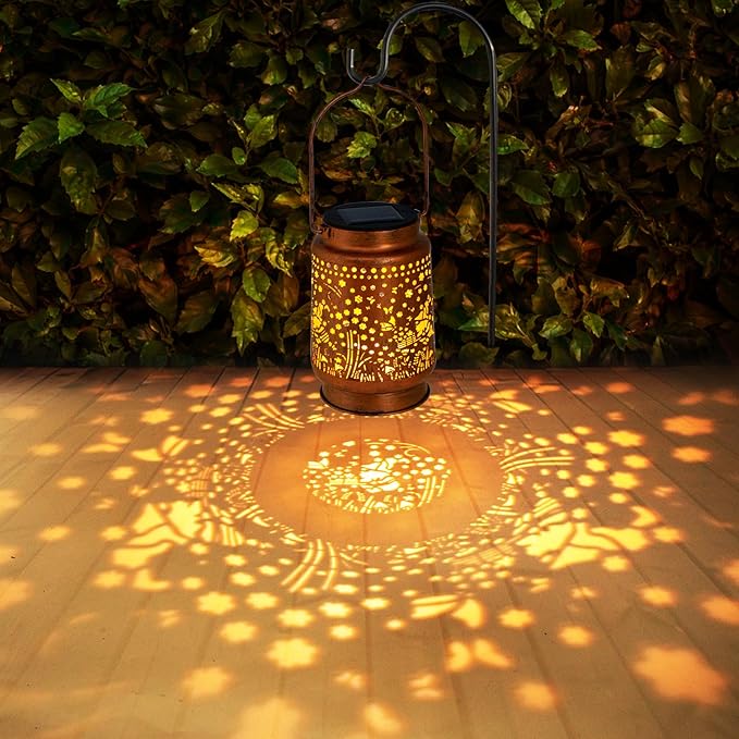 Solar Lanterns Outdoor Garden Decor, Gifts for Women, Mom, Grandma, Birthday, Thanksgiving, Decorative Waterproof Hanging Metal LED Light for Yard, Patio, Lawn, Landscape, Backyard (Gnomes)