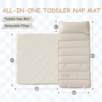 Toddler Nap Mat for Daycare Preschool Girls Boho Tufted Geometric Kids Sleeping Mat Pad Toddler Bedding Set Portable Baby Sleeping Bag with Pillow and Blanket for Travel Camping Outdoor