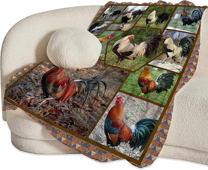 jerkboo Rooster Chicken Blanket Throws Chicken Gifts Chicken Throw Blanket for Girls Women Kids Adults Soft Warm Cozy Fleece Blanket for Couch Sofa Bed 60""x50""