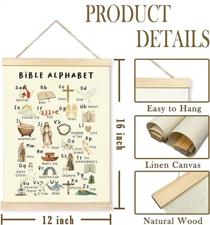 CGBHW Christian Bible Alphabet Poster Hanger Frame, Scripture Learning Educational ABC Posters Wall Art Hanging Decor for Toddler Kids Room Classroom Playroom Nursery Preschool，12x16Inch