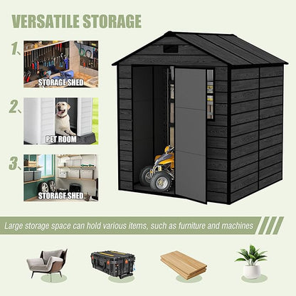 6x6 ft Outdoor Storage Shed,Garden Shed W/Window,Resin Storage Shed W/Air Vent & Lockable Door,Weatherproof Tool House W/Sloped Roof,for Backyard Patio Lawn,Black