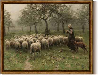 InSimSea Framed Canvas Wall Art, Sheep on the Meadow Oil Painting Prints, Aesthetic Room Decor, Farmhouse & Christian Wall Art, 8x10in