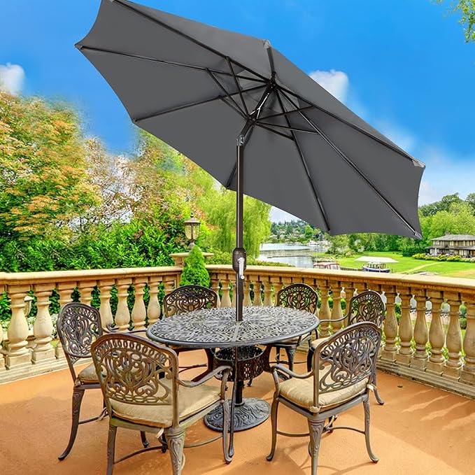 Blissun 9' Outdoor Patio Umbrella, Outdoor Table Umbrella, Yard Umbrella, Market Umbrella with 8 Sturdy Ribs, Push Button Tilt and Crank