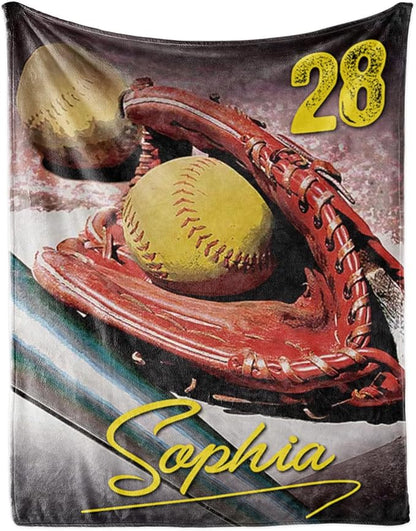 Baby Kids Personalized Baseball Blanket - Custom Name and Number - Soft Warm and Fluffy Flannel Fabric Gift for Sports Lovers 30x40inch