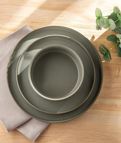TheTerra Ceramic Dinnerware Sets for 6, 18 Pieces Handmade Reactive Glaze Plates and Bowls Set, Scratch Resistant Dish Set, Oven & Microwave & Dishwasher Safe, Matte Green