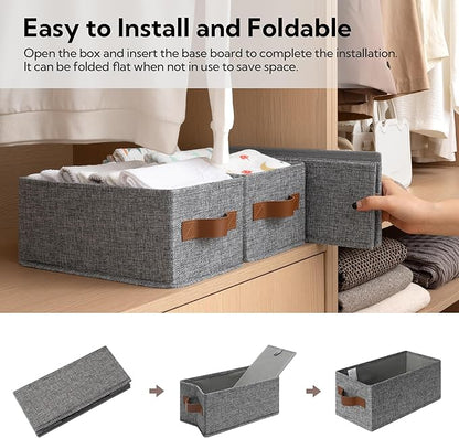 GRANNY SAYS Small Fabric Storage Bins with PU Handles, Storage Baskets for Shelves, Perfume Storage, Narrow Baskets for Organizing DVD, Photos, Aromatherapy, Scarf, Diaper, Cd, 3-Pack, Gray