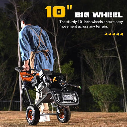 3500 PSI Gas Pressure Washer, 2.3 GPM High Power Washer with 209CC Engine, 25FT Hose, 4 Quick-Connect Nozzles, for Cleaning Walls, Vehicles, Gardens, Driveways, Concrete(Orange)