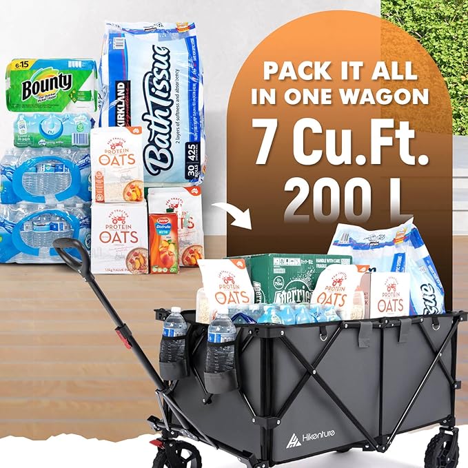 Hikenture Collapsible Wagon - 330LBS Capacity, Extra Large Foldable Wagon with All-Terrain Wheels, Utility Beach Cart for Outdoor Garden