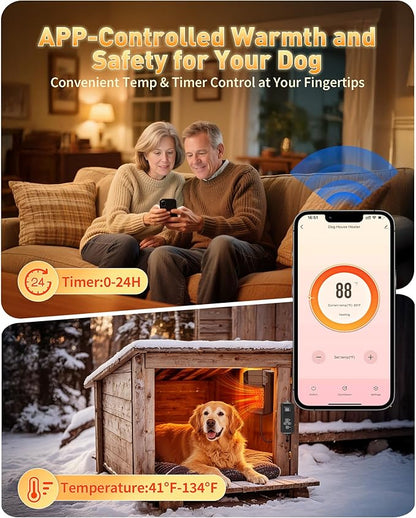 PETNF Dog House Heater with Thermostat APP WIFI Control, 500W Dog House Heaters for Outside Doghouse kennel Chicken Coop, Outdoor Pet House Heater with External Temperature Probe&Adjustable Temp Timer