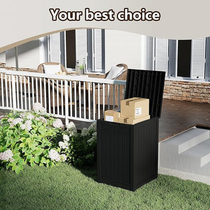 48 Gallon Large Package Delivery Box,Storage Box with Lockable Secure,Double-Wall Resin Outdoor Package Delivery and Waterproof Deck Box for Porch, Curbside (Black)