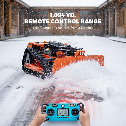 AHM Lawn Mower with Snow Plow, Remote-Controlled Grass Cutter & Snow Blower with 19.7" Cutting Width, Zero Turn Electric Grass Trimmer with 0.8"-5.9" Height Range 45° Max Slope 1094yd Remote Range