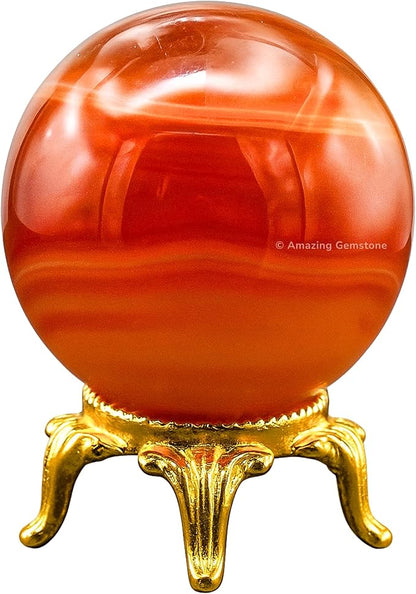 Amazing Gemstone Carnelian Onyx Crystal Ball with Stand - 2 Inches Crystal Sphere Meditation Balls for Witchcraft and Decorative Balls