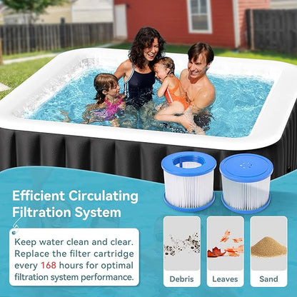 2-4 Person Inflatable Hot Tub, Large Square Portable Blow up Hot Tub, Leak-Proof PVC Outdoor Spa with 120 Air Jets, Insulated Cover and Heater Pump, 60” X 60” X 25”