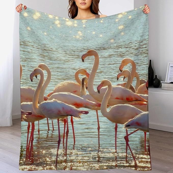 Flamingo Blanket Flamingo Gifts for Girls Boys Woman Kids Lover Ocean Coastal Throw Blankets Soft Blanket Warm Fleece Flannel Plush Blankets for Bed Sofa Couch 40"x50"