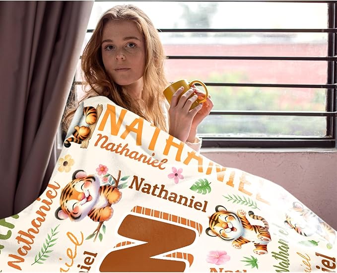 Personalized Custom Tiger Blanket Gifts for Kids Boys Girls with Name - Customized Tiger Super Soft Lightweight Flannel Sheets Decor for Crib Nap Couch - 50"x60" for Teens