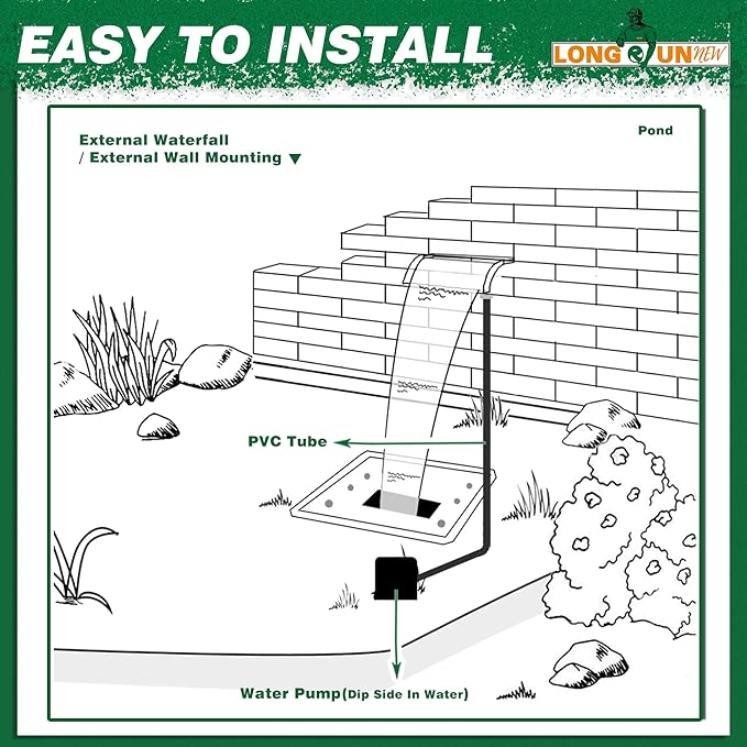 Waterfall Spillway, Clear Acrylic Pool Fountain w/Top Open Lip & Pipe Connector Kits for Outdoor/Indoor Decorative, 11.8'' Pool Water Feature for Garden Patio, Backyard Koi Pond Decor
