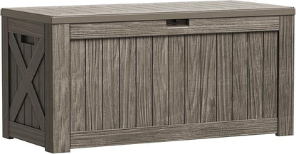 Greesum 120 Gallon Outdoor Storage Box with Lock - Large Resin Deck Box, Reinforced Lid for Garden, Patio, Lawn, Coffee