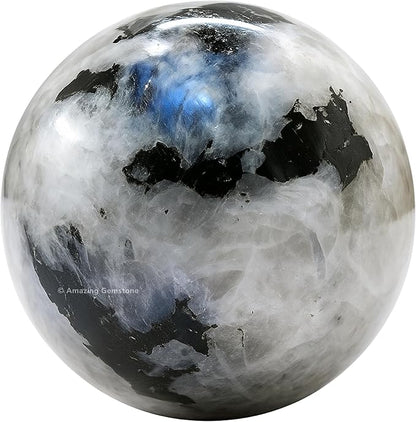 Amazing Gemstone Rainbow Moonstone Crystal Ball with Stand - 2 Inches Crystal Sphere Meditation Balls for Witchcraft and Decorative Balls