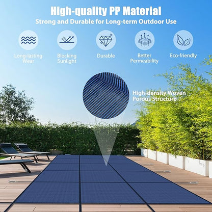 Inground Pool Cover Safety Fits Rectangle Swimming Pool, Mesh Solid Pool Cover for Inground Pools,Winter Pool Safety Cover Includes Safety Net and Installation Tools Blue (Blue, Fits 20x40ft Pools)