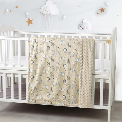 CREVENT Cozy Soft and Warm Mink Baby Blanket, Gift Packing with Ribbon for Newborn Infant Toddler's Crib Cot Stroller, for All Season Use (30"X40" Zoo)