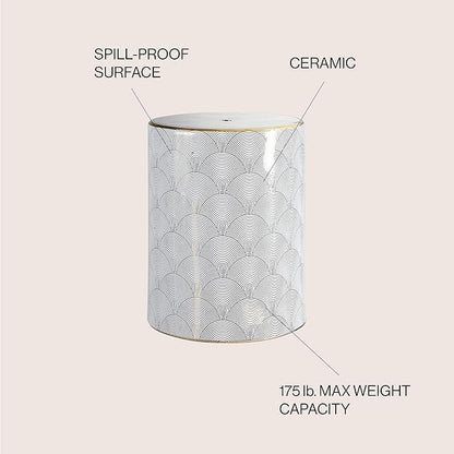 JONATHAN Y TBL1001A Fish Scale 17" Modern Ceramic Indoor/Outdoor Garden Stool, Coastal, Contemporary, Transitional, Side Table, Plant Stand, Spill-Proof, Living Room, Garden Room, Patio, White/Gold