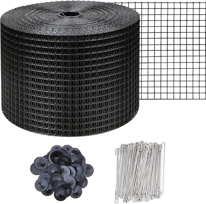 6in X 100ft Solar Panel Bird Guard,Solar Panel roof Protection net 1/2inch Mesh PVC Black Vinyl Coated Galvanized net 70 Fastener ClipsUsed for Bird,Animal Control