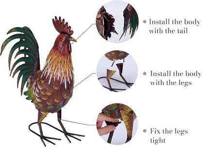 TERESA'S COLLECTIONS Red Metal Rooster Garden Statues & Sculptures for Outdoor Decor,Rustic Farmhouse Animal Chicken Yard Art for Garden Decor,17.5"Lawn Ornament for Porch Backyard Patio,Gift for Mom