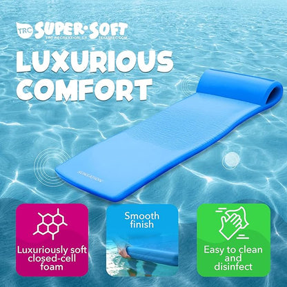 TRC Recreation Sunsation Vinyl Coated Foam Swimming Pool Float Mat Adult Lounger with Built-in Roll Pillow