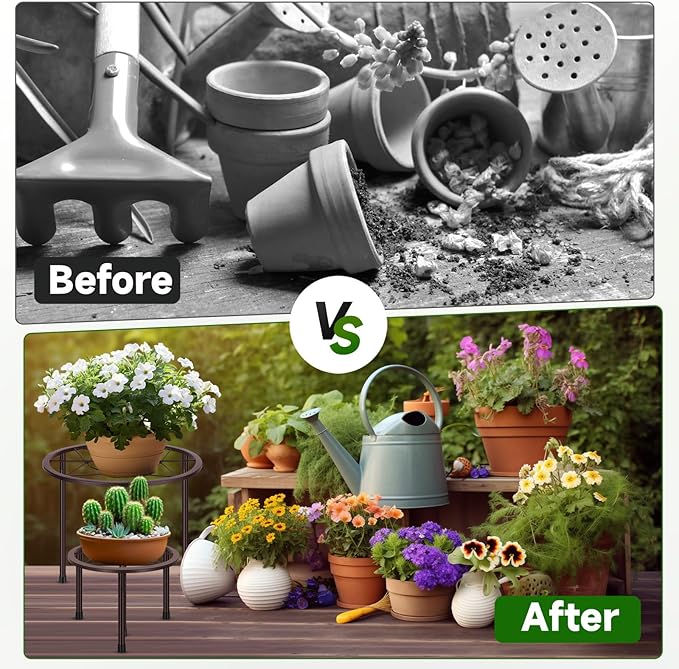 6 Pack Metal Plant Stands, Heavy Duty Plant Stand for Indoor Outdoor, Anti-Rust Iron Flower Pot Stands Outdoor Plant Holder, Potted Plant Shelf for Living Room Balcony Garden Patio, Bronze