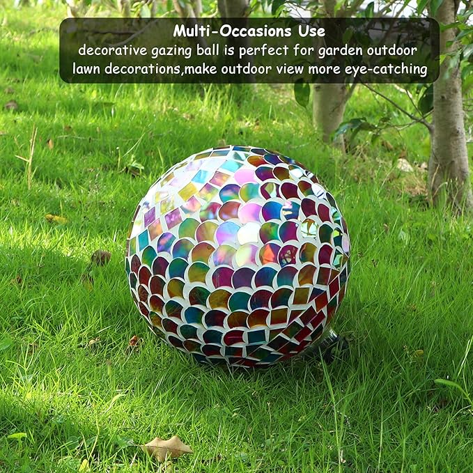 VCUTEKA Gazing Ball, Glass Mosaic Gazing Balls Sphere for Garden Lawn Outdoor Ornament Yard Decorative, 10-Inch