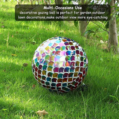 VCUTEKA Gazing Ball, Glass Mosaic Gazing Balls Sphere for Garden Lawn Outdoor Ornament Yard Decorative, 10-Inch
