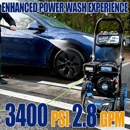 TOOLCY Gas Pressure Washer 3400 PSI & 2.8 GPM, High-Performance 212cc Engine, Foldable Handle, Reinforced Pump, 35FT Extended Power Hose, Kink-Less Swivel Gun with & 5 Nozzles, for Driveways/Patios