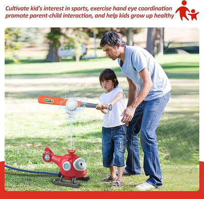 Outdoor Water Sprinklers with 4 T Ball Set for Toddlers Kids Ages 4-8,Summer Outside Sprinklers Play Equipment Baseball Game Lawn Yard Tee Ball Game for Boys Girls,Hose Connector Included