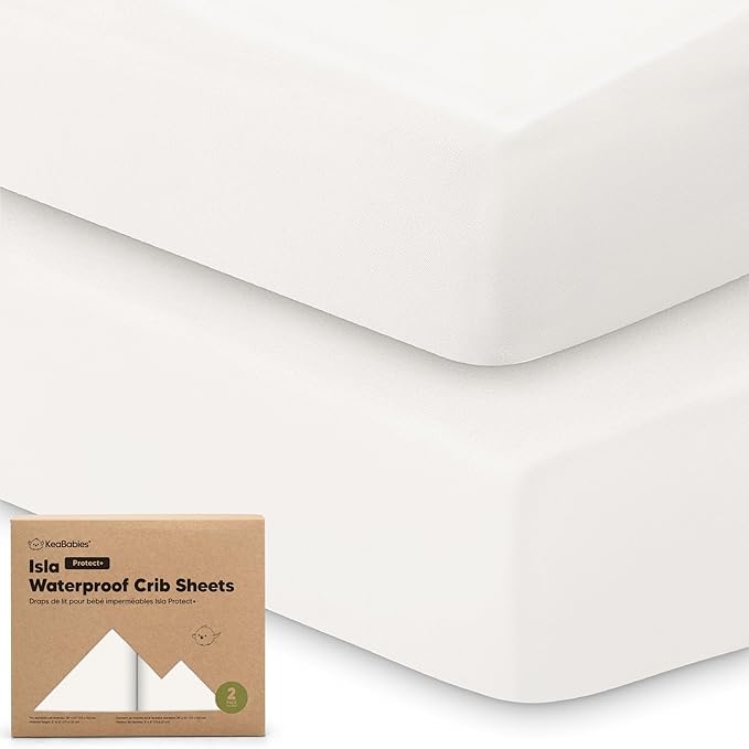 2-Pack Waterproof Baby Crib Sheets for Boys, Girls - 52x28 Viscose Derived from Bamboo Toddler Bed Sheet Neutral, Fitted Crib Mattress Protector Cover for Baby Bedding, Soft & Gentle (Soft White)